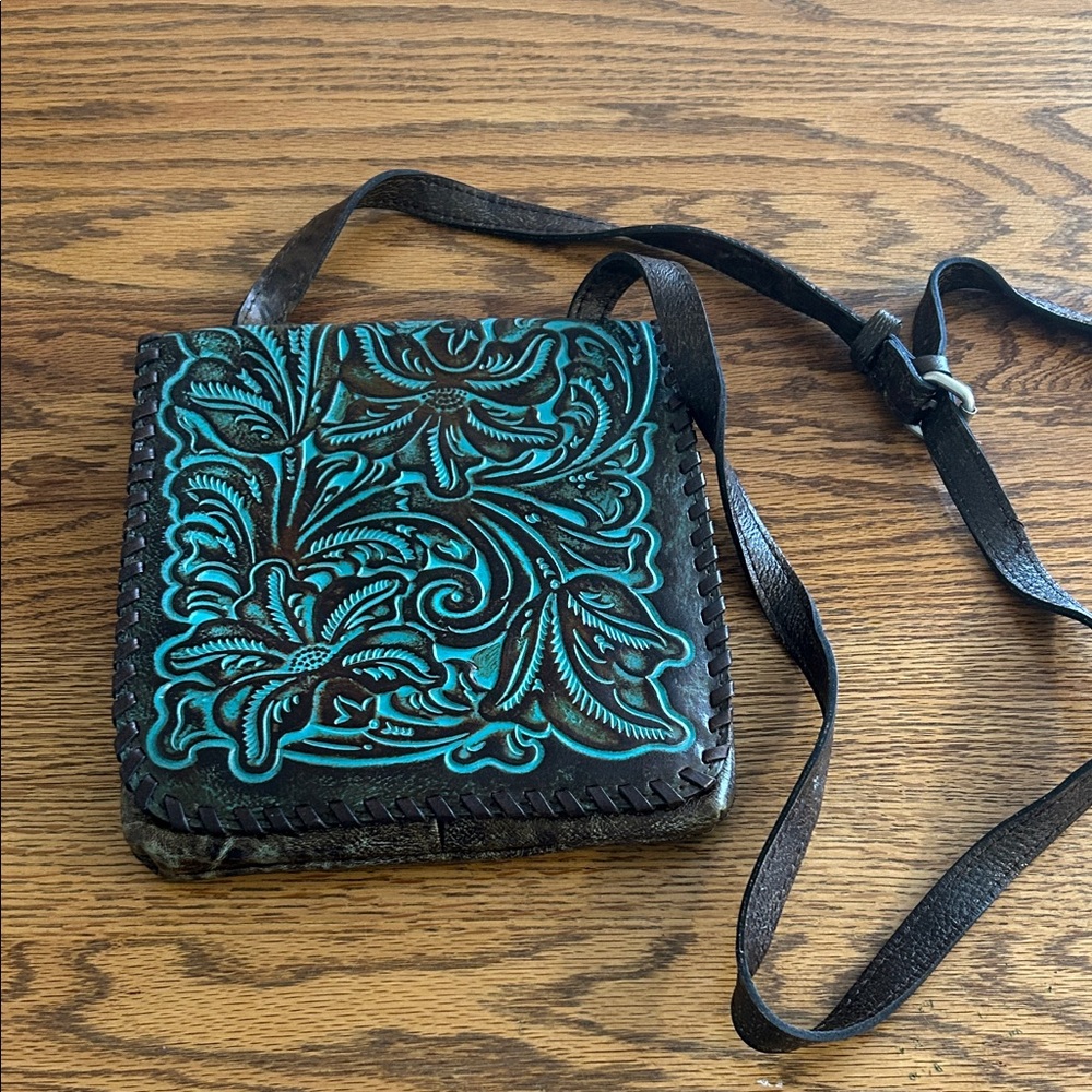 Patricia Nash Teal and Brown Crossbody Bag